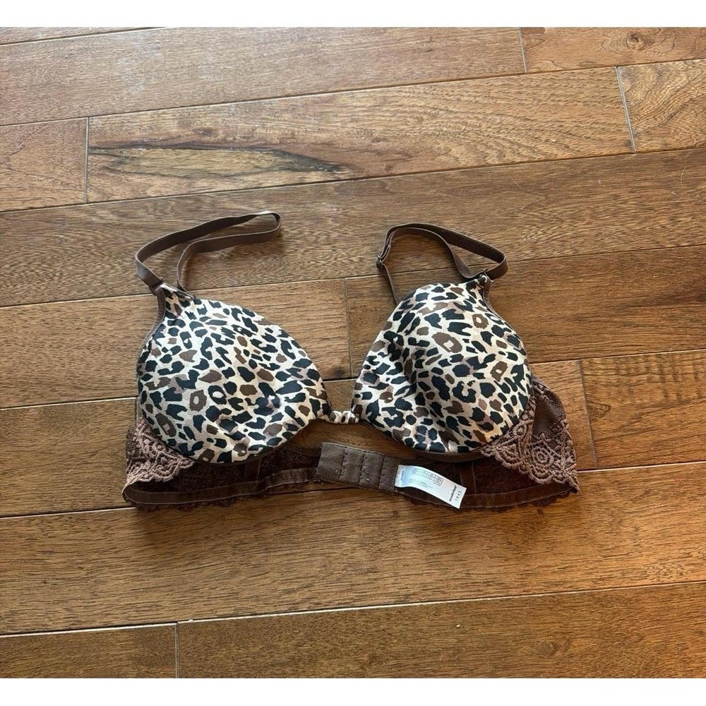 Leopard Print Lace Trim Bra Wonderbra Padded 34C Underwire